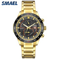 SMAEL montre mode hommes montres ton or en acier inoxydable bande d&#39;expansion décontracté étanche affaires Quartz montre-bracelet 9062